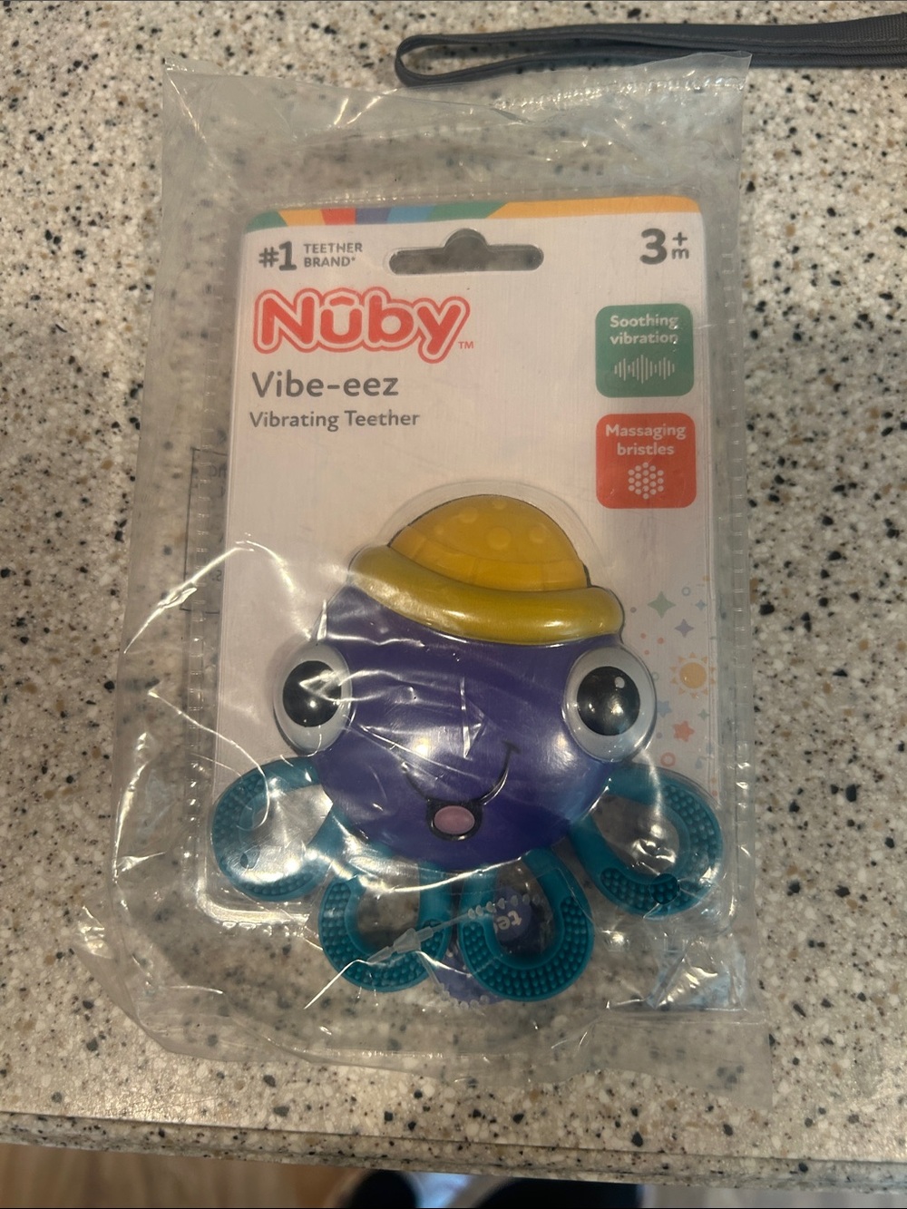 Nuby Vibe-eez Purple & Yellow Vibrating Teether with Blue Rings
